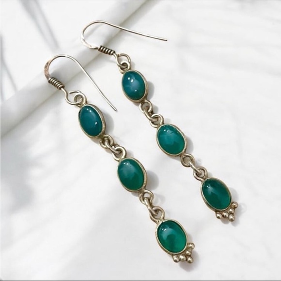 Artisan Jewelry - Green Onyx Sterling Silver Earrings 925